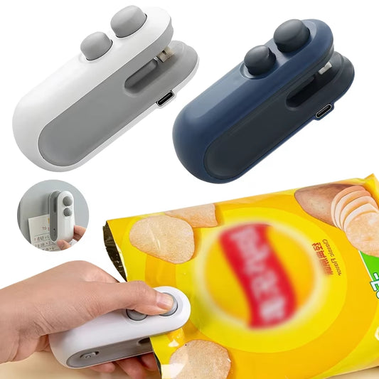 2 in 1 Mini Heat Bag Sealing Machine Handheld Food Packaging Sealer Portable Snack Bag Sealing Clip Household Sealer Tools