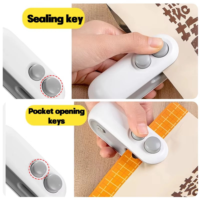 2 in 1 Mini Heat Bag Sealing Machine Handheld Food Packaging Sealer Portable Snack Bag Sealing Clip Household Sealer Tools